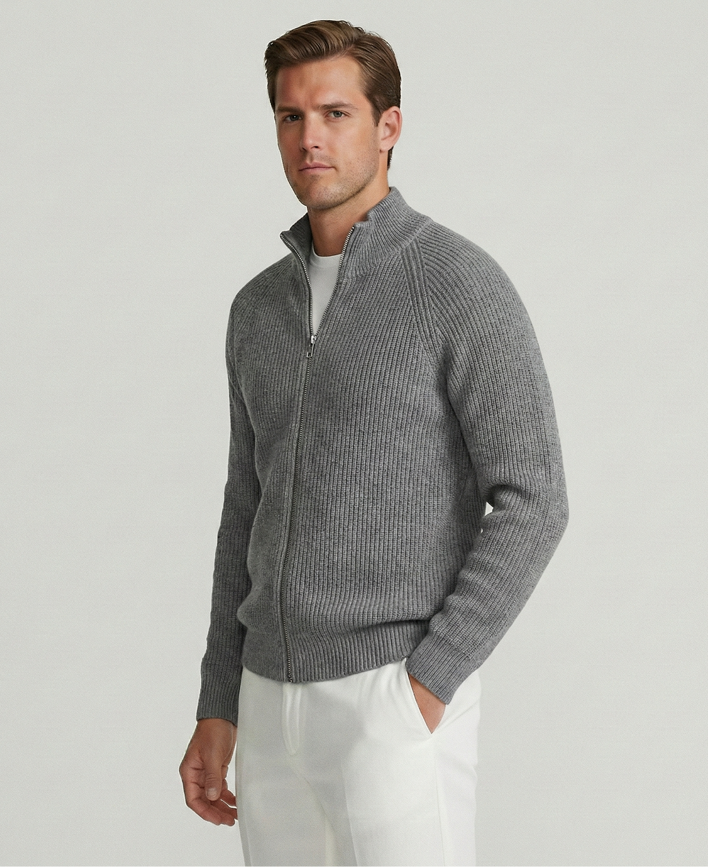Gray Rib Zip Sweater