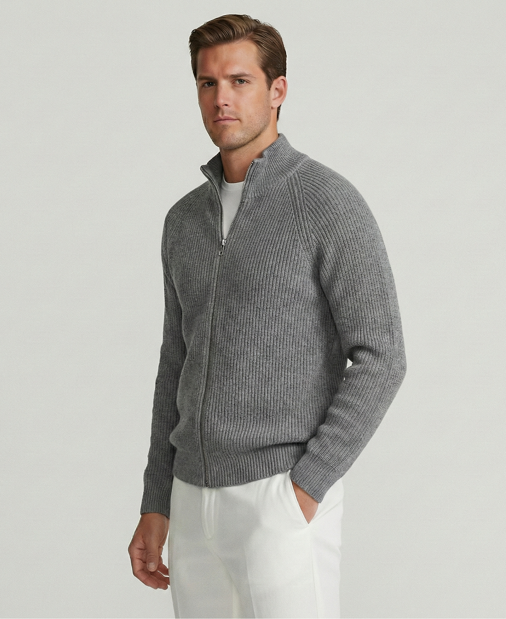 Gray Rib Zip Sweater