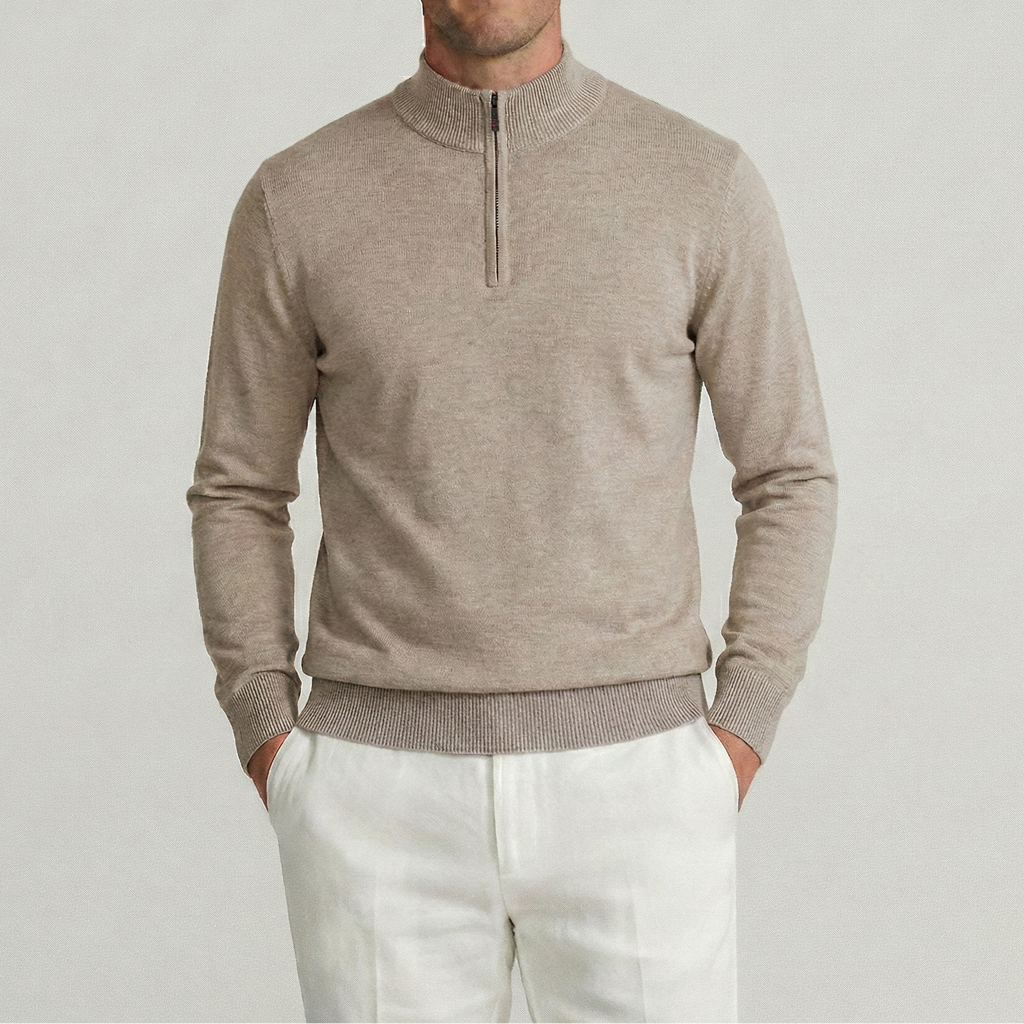 Beige Merino Quarter-Zip