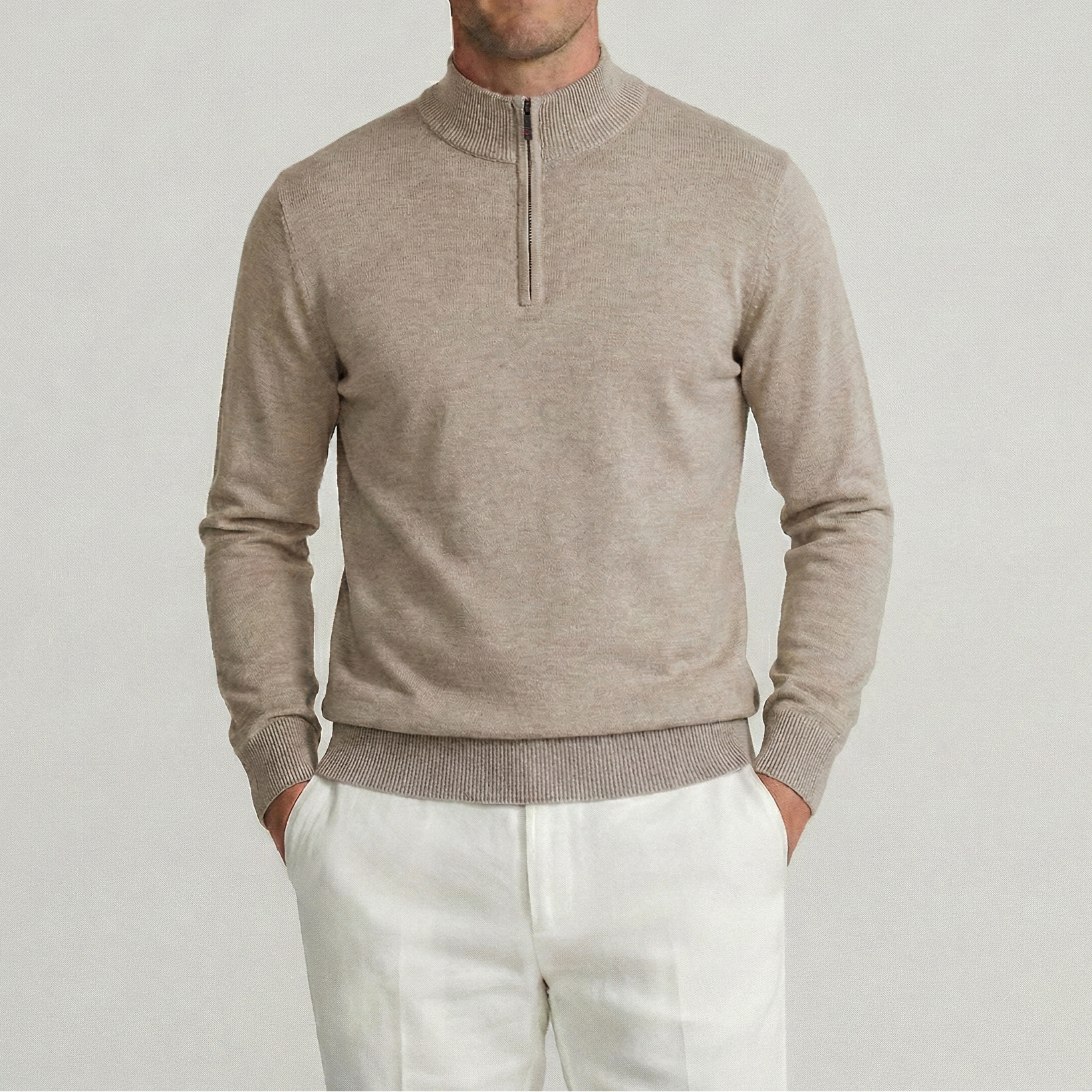 Beige Merino Quarter-Zip