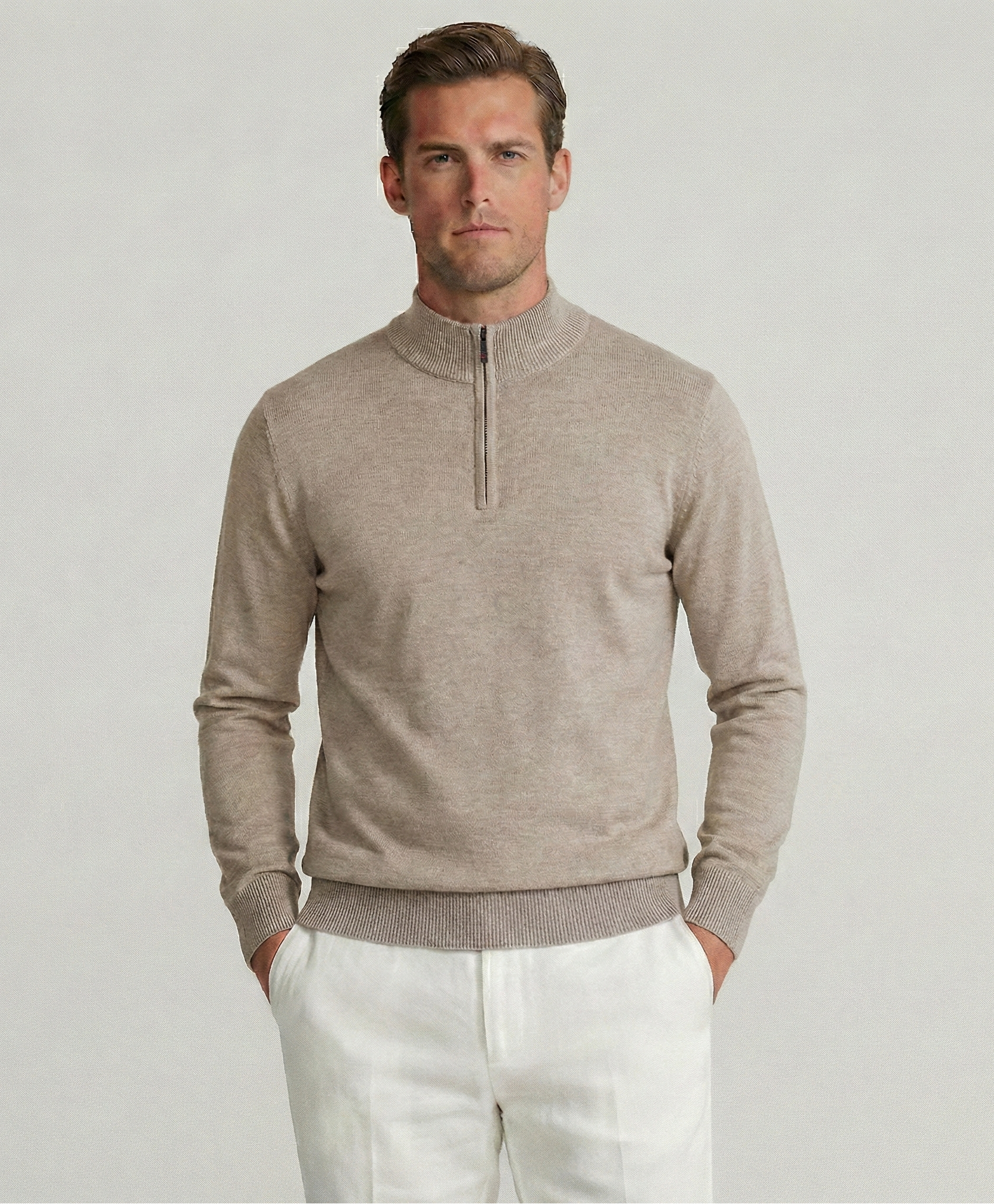Beige Merino Quarter-Zip