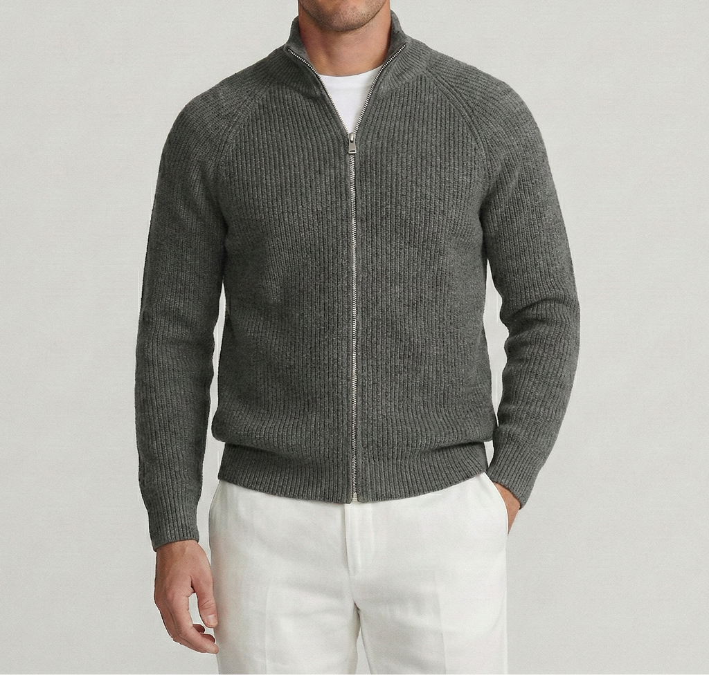 Gray Rib Zip Sweater