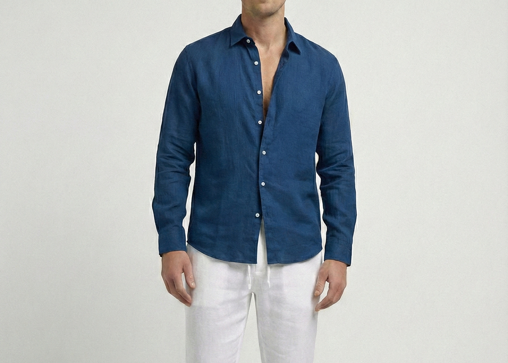 Navy Blue Linen Shirt