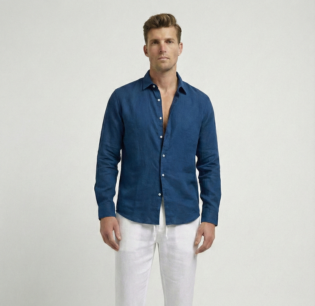 Navy Blue Linen Shirt