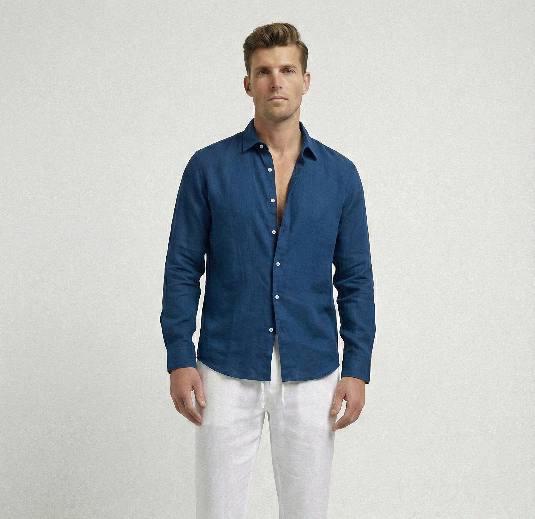 Navy Blue Linen Shirt
