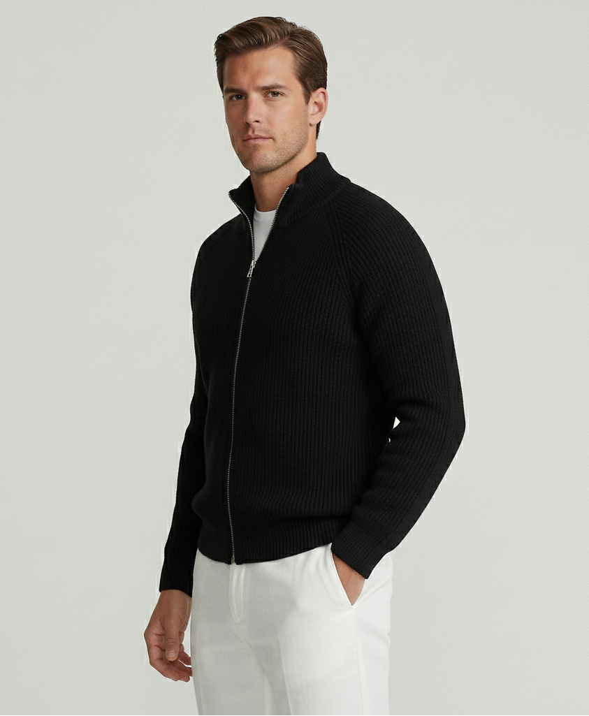 Black Rib Zip Sweater