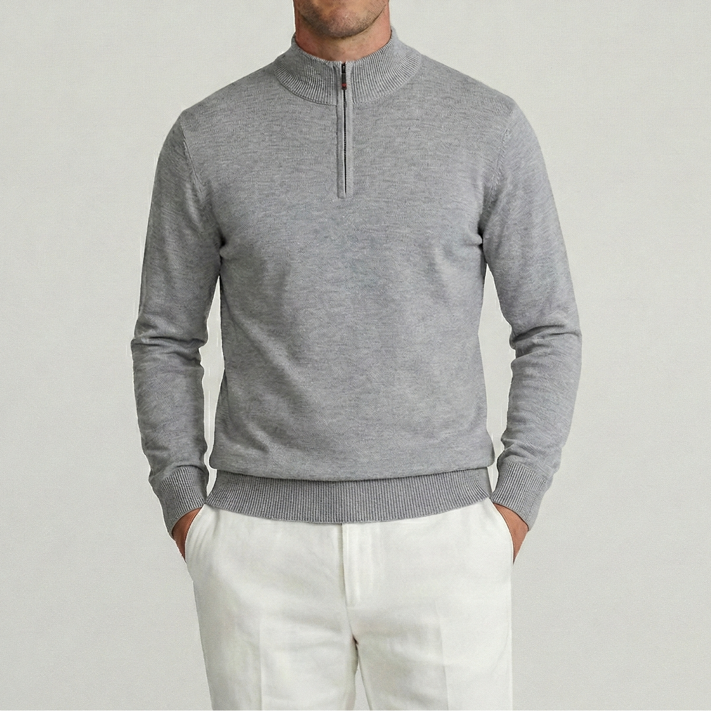 Gray Merino Quarter-Zip