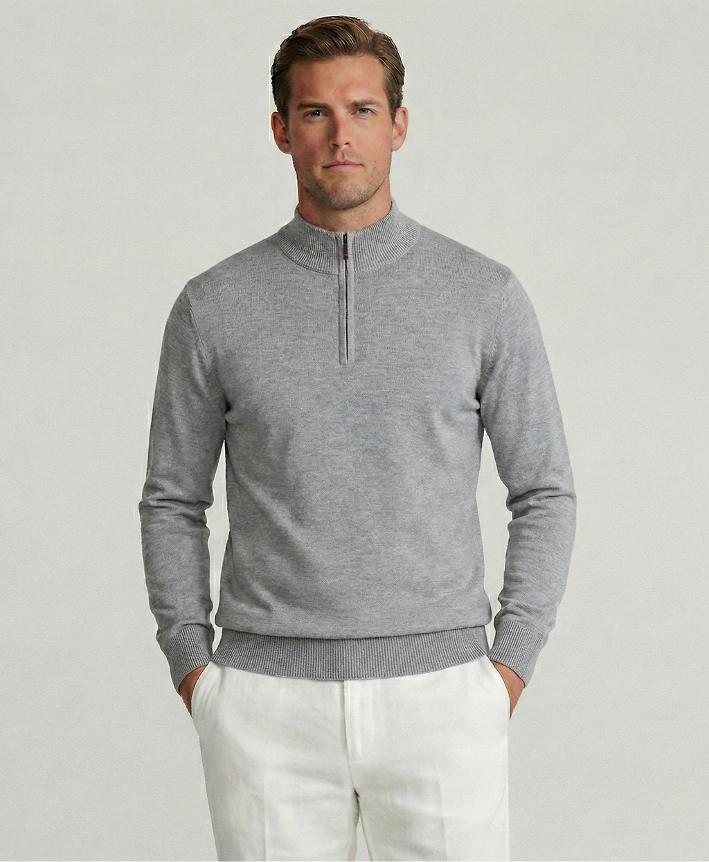 Gray Merino Quarter-Zip