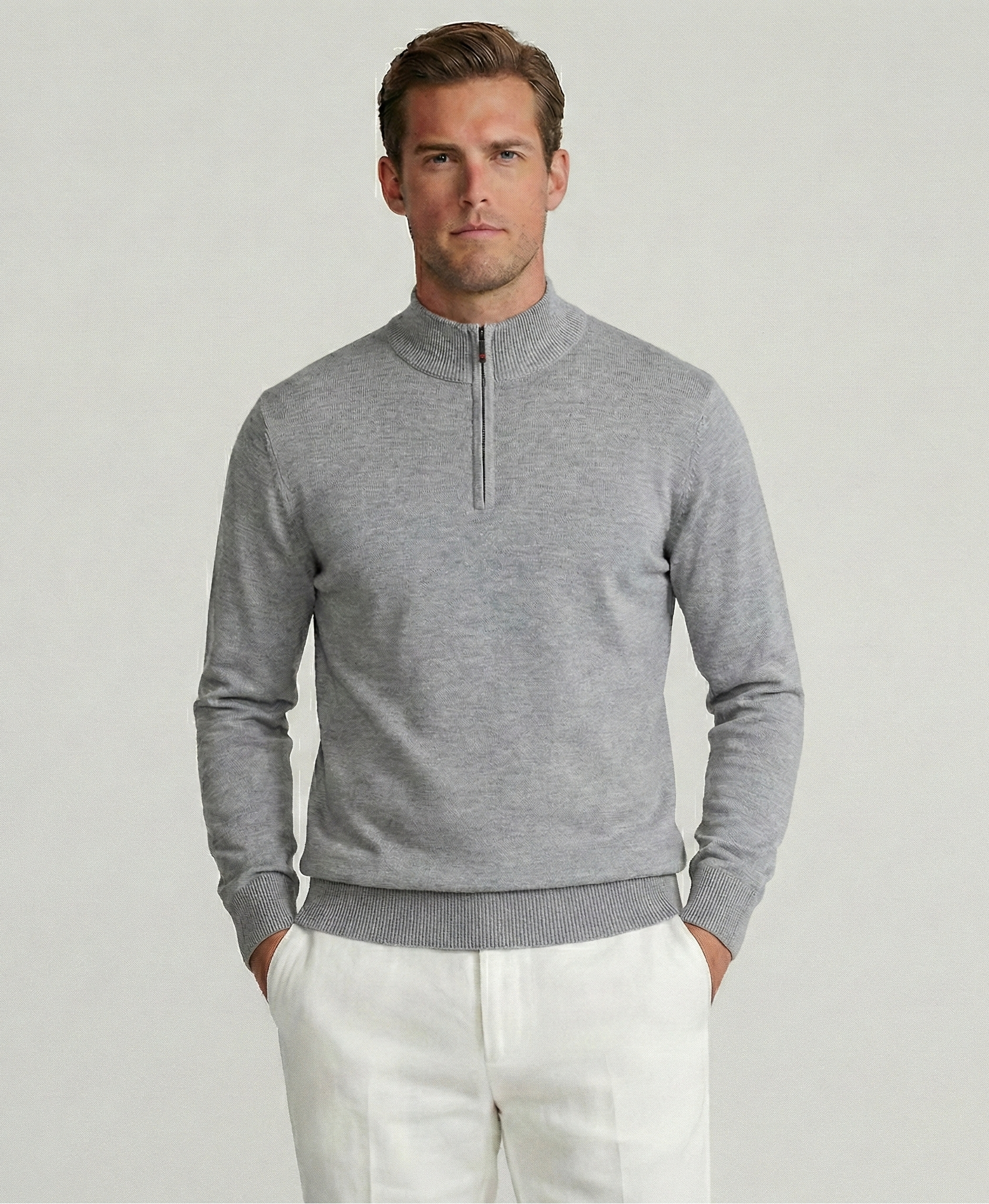 Gray Merino Quarter-Zip