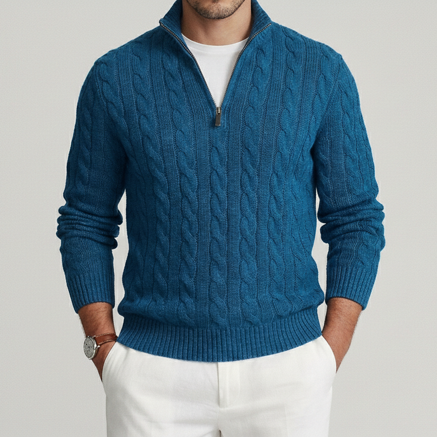 Blue Cable Quarter-Zip