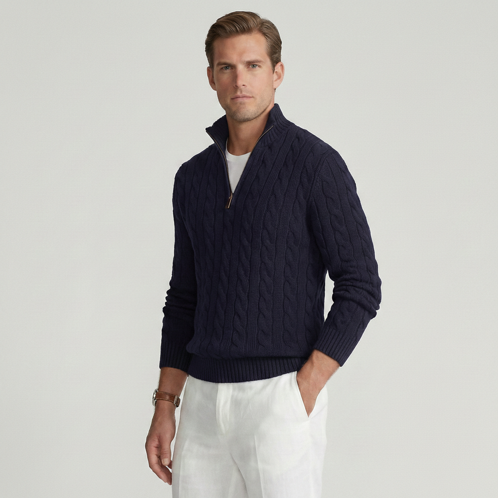 Navy Blue Cable Quarter-Zip