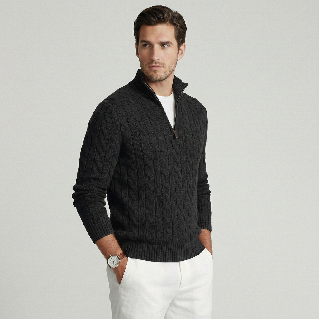 Black Cable Quarter-Zip