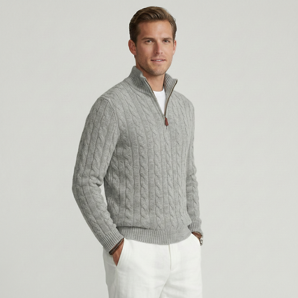Gray Cable Quarter-Zip