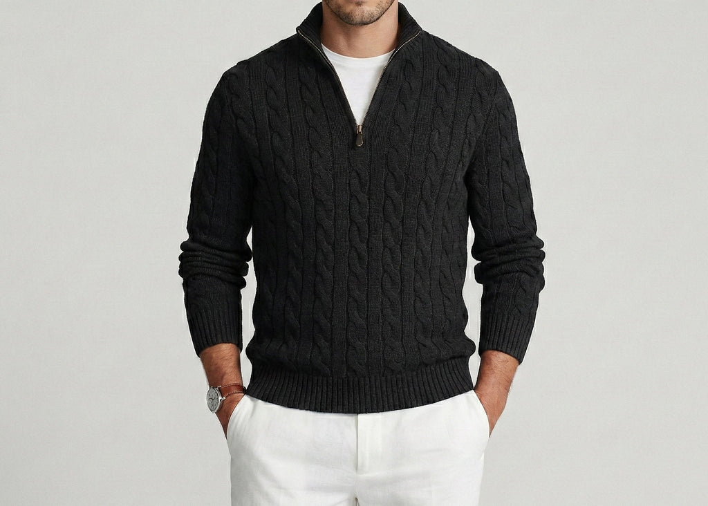 Black Cable Quarter-Zip