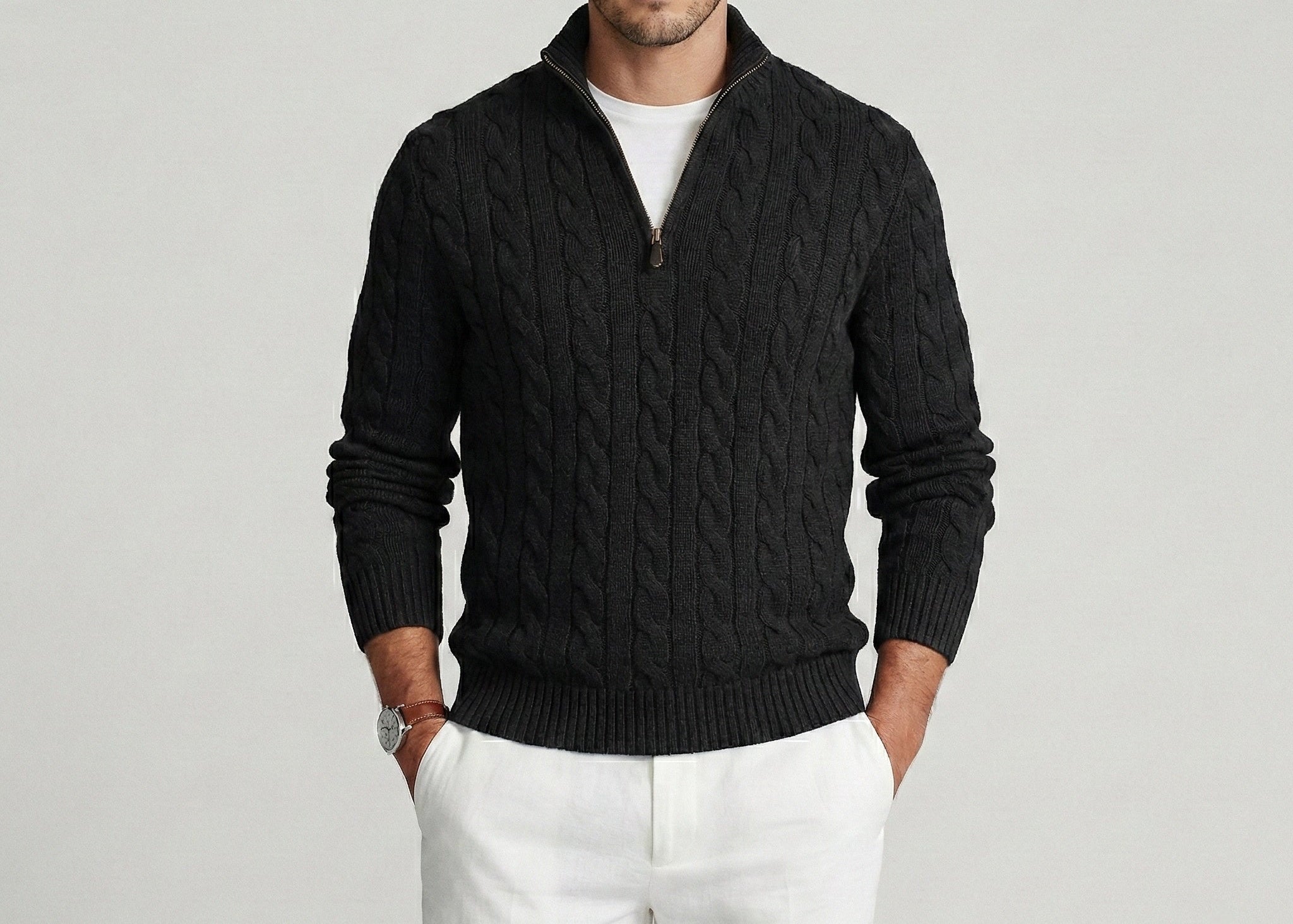 Black Cable Quarter-Zip