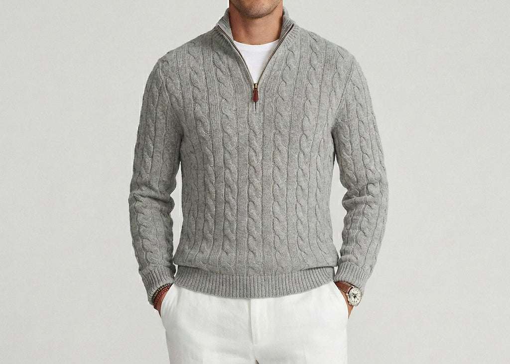 Gray Cable Quarter-Zip