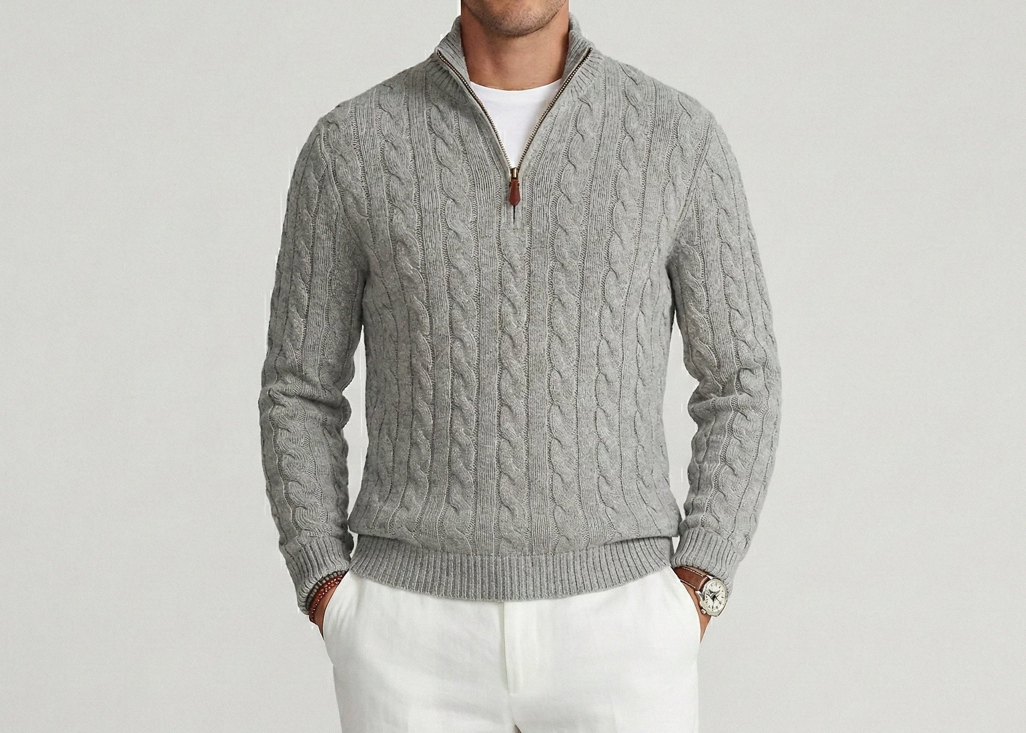 Gray Cable Quarter-Zip